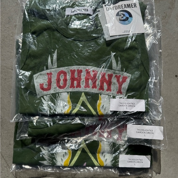 DAYDREAMER Johnny Cash Ring of Fire Shrunken Tank Garden Green Small Large - Picture 6 of 7